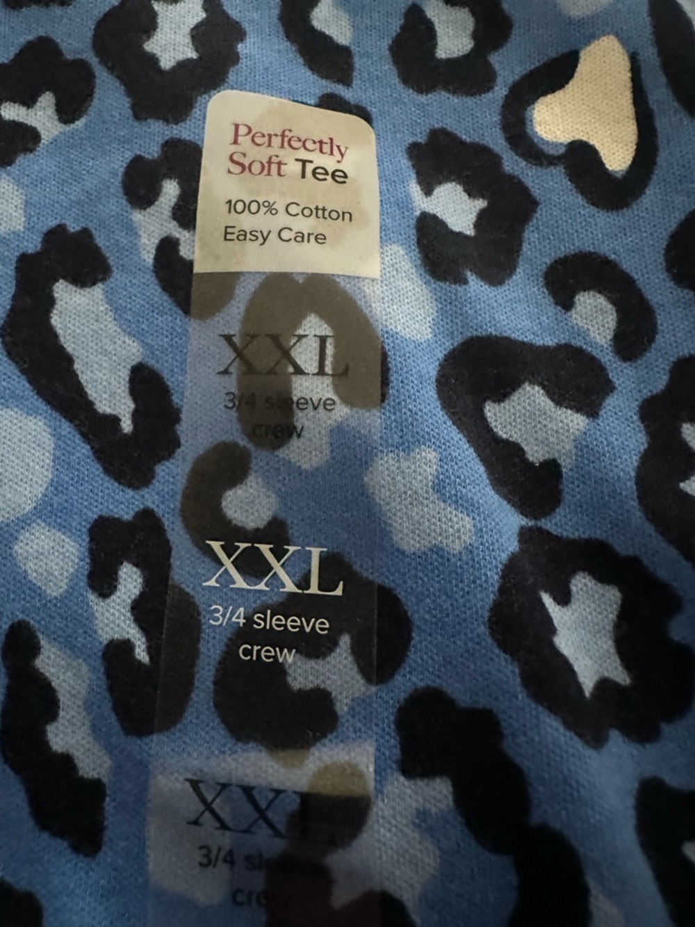 NWT Kim Rogers Blue & Black Leopard Print Tee 3/4 sleeves size xxl - Picture 6 of 6